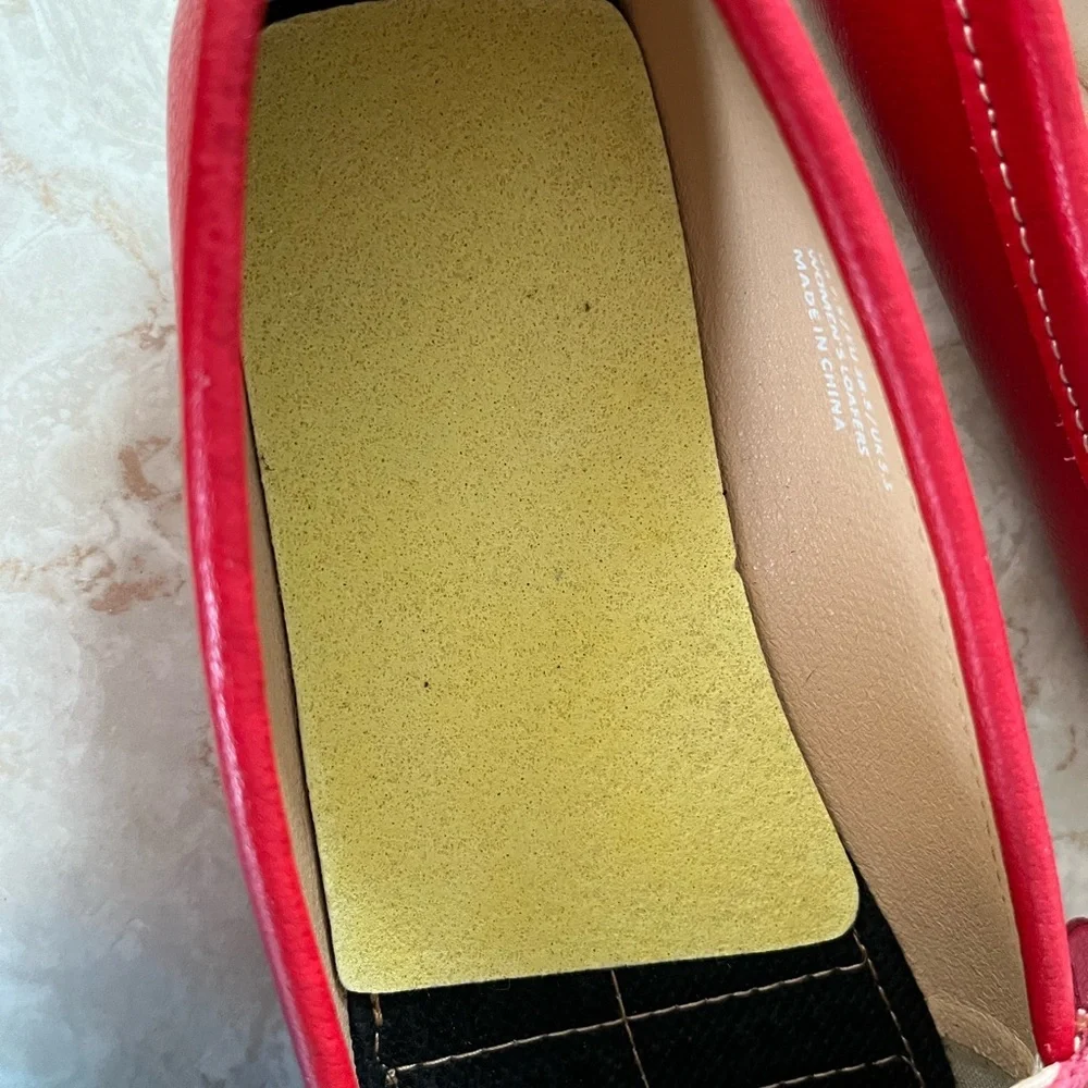 Cherry Red Leather Flats‎ with Moccasin Stitching